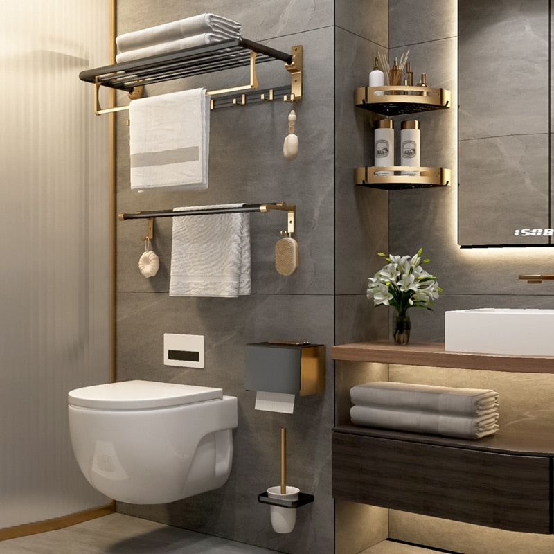 Bathroom Holder Towel Brush Punch-Free Shelves