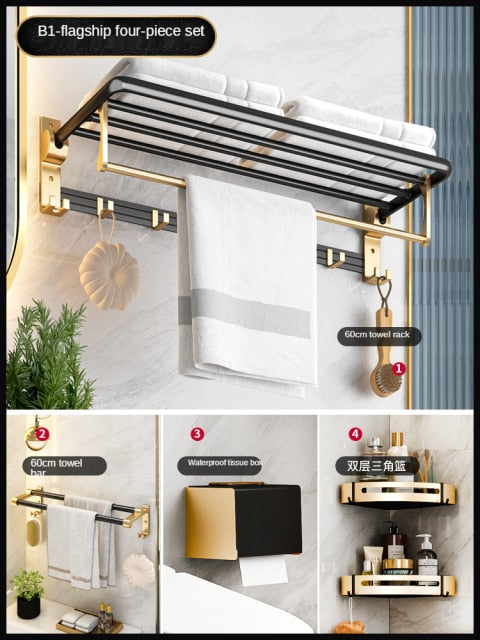 Bathroom Holder Towel Brush Punch-Free Shelves