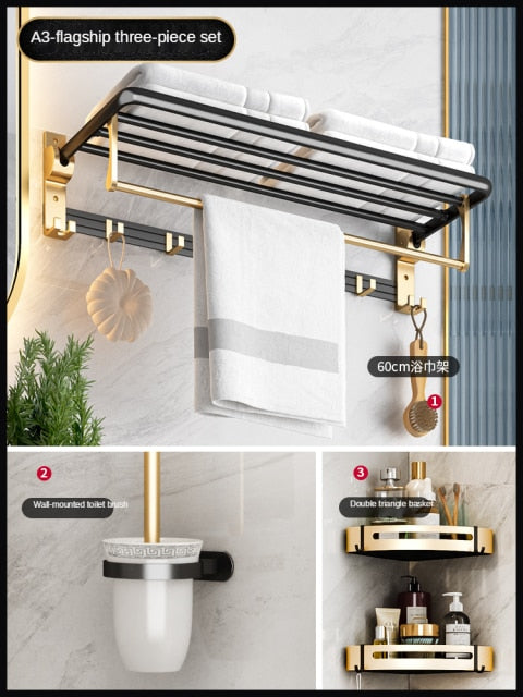 Bathroom Holder Towel Brush Punch-Free Shelves