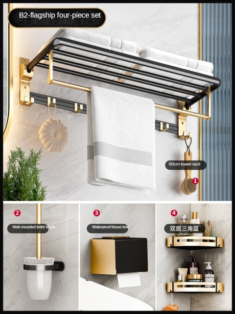 Bathroom Holder Towel Brush Punch-Free Shelves