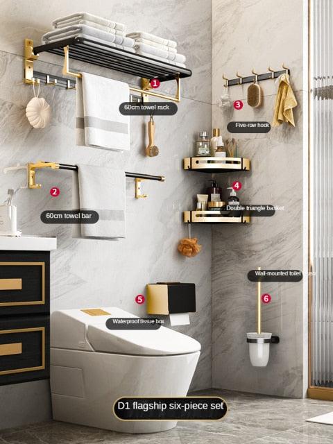 Bathroom Holder Towel Brush Punch-Free Shelves