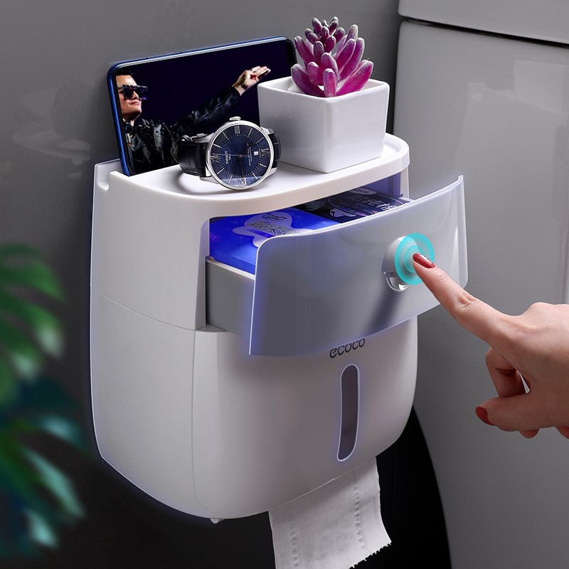Wall Mounted Double Layer Bathroom Tissue Holder With Drawer