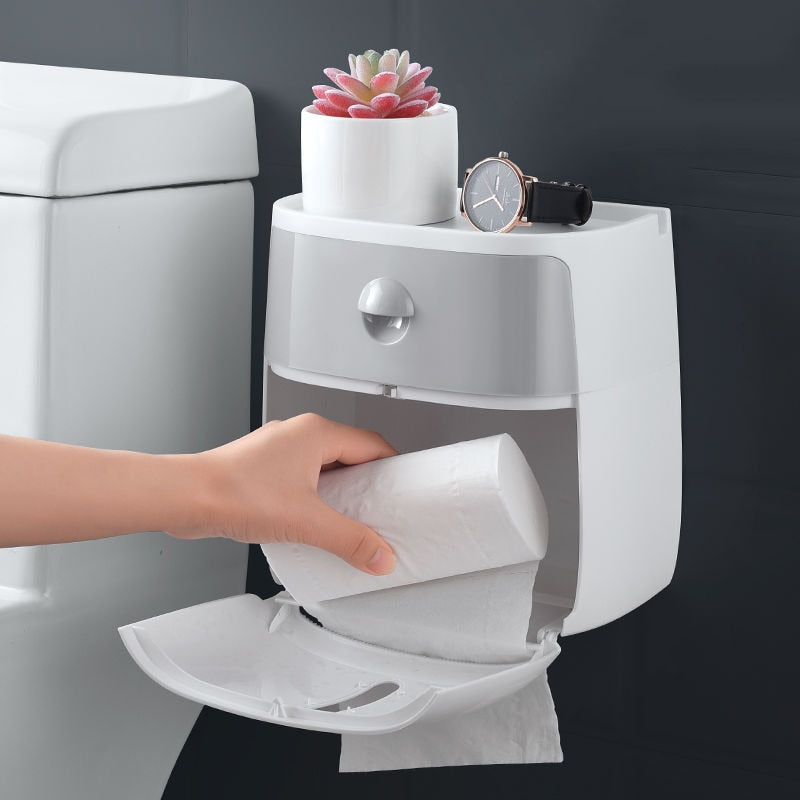Wall Mounted Double Layer Bathroom Tissue Holder With Drawer