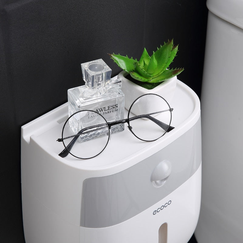 Wall Mounted Double Layer Bathroom Tissue Holder With Drawer