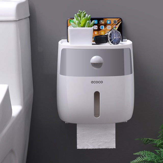 Wall Mounted Double Layer Bathroom Tissue Holder With Drawer