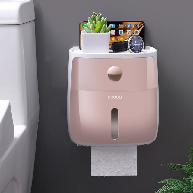 Wall Mounted Double Layer Bathroom Tissue Holder With Drawer