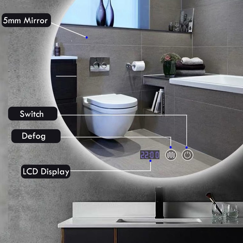LED Adjustable Back Light With Bluetooth Speaker Round Mirror