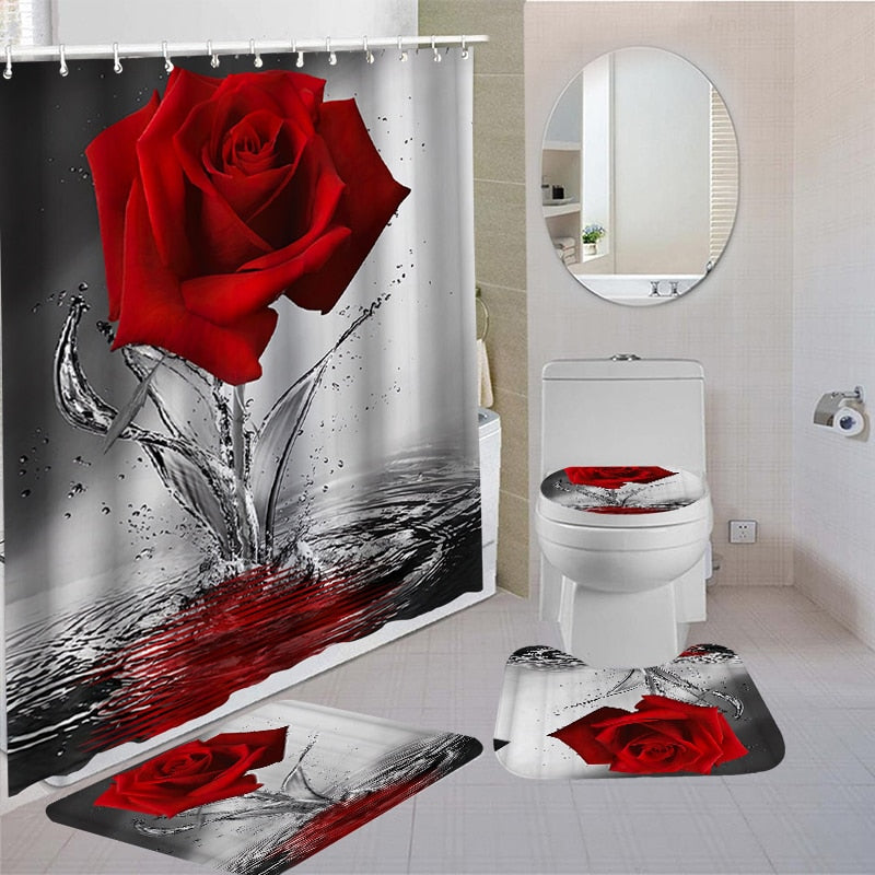 Non-Slip Rugs Rose Flower Shower Curtain