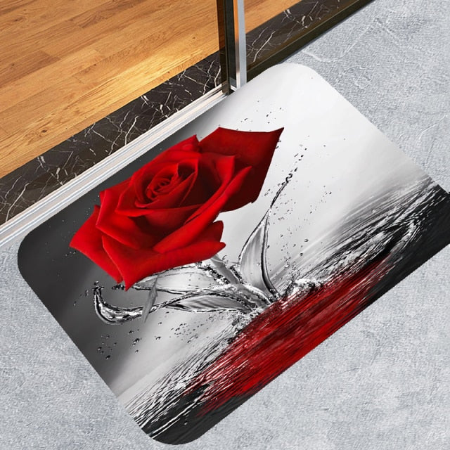 Non-Slip Rugs Rose Flower Shower Curtain