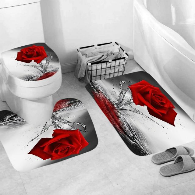 Non-Slip Rugs Rose Flower Shower Curtain