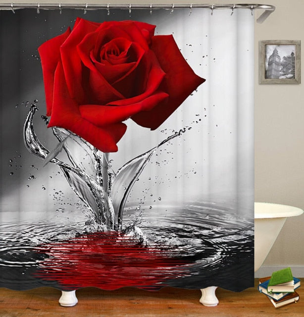 Non-Slip Rugs Rose Flower Shower Curtain