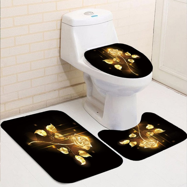 Non-Slip Rugs Rose Flower Shower Curtain