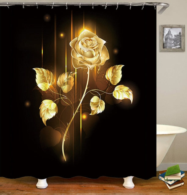 Non-Slip Rugs Rose Flower Shower Curtain