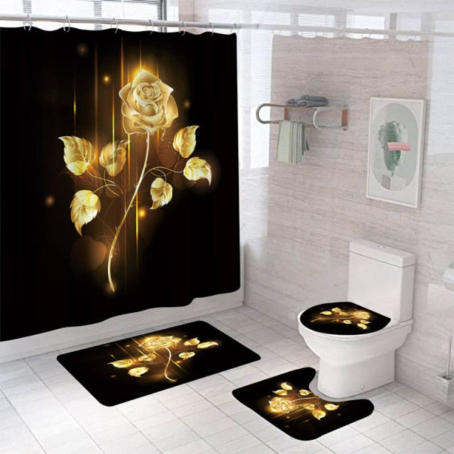 Non-Slip Rugs Rose Flower Shower Curtain