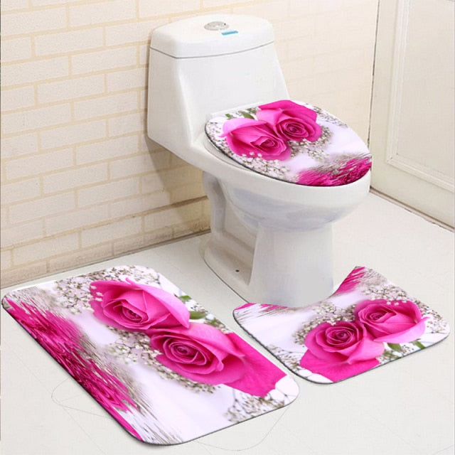 Non-Slip Rugs Rose Flower Shower Curtain
