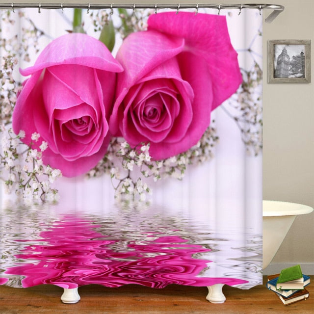 Non-Slip Rugs Rose Flower Shower Curtain