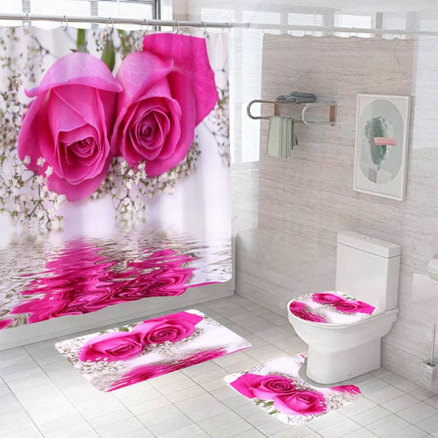Non-Slip Rugs Rose Flower Shower Curtain