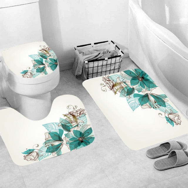 Non-Slip Rugs Rose Flower Shower Curtain