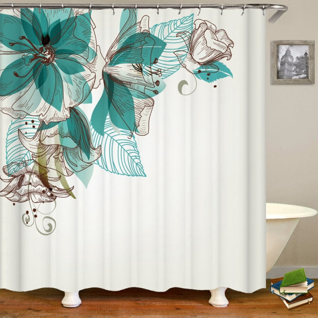 Non-Slip Rugs Rose Flower Shower Curtain