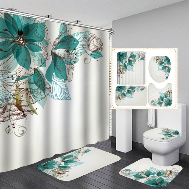 Non-Slip Rugs Rose Flower Shower Curtain