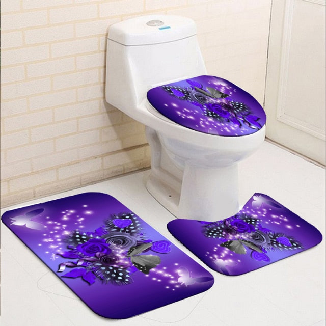Non-Slip Rugs Rose Flower Shower Curtain