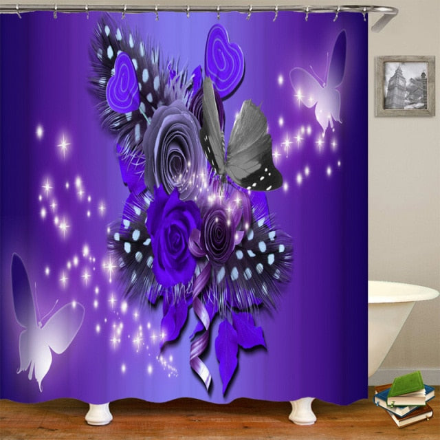 Non-Slip Rugs Rose Flower Shower Curtain