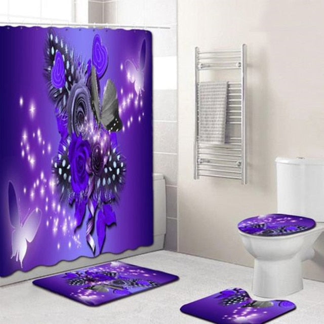 Non-Slip Rugs Rose Flower Shower Curtain