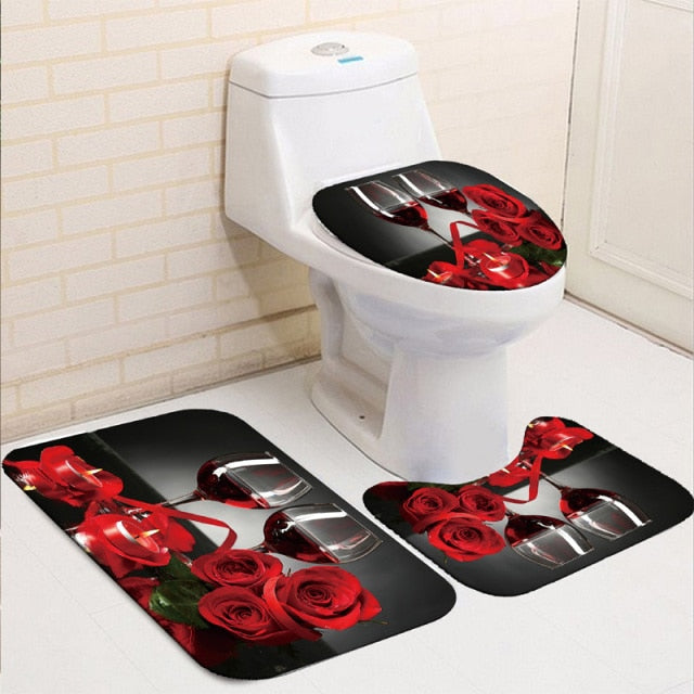 Non-Slip Rugs Rose Flower Shower Curtain