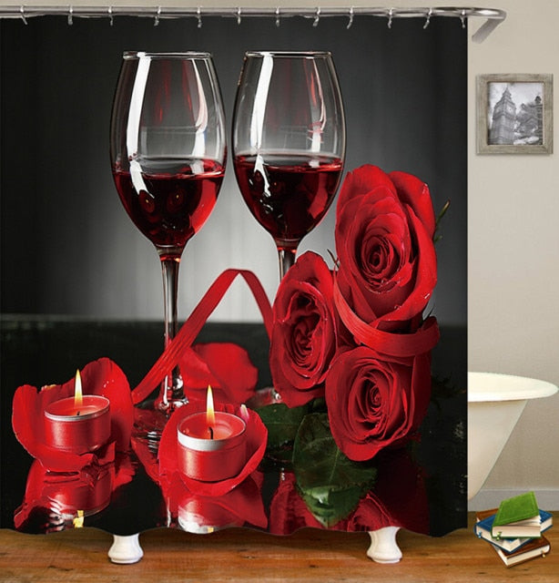 Non-Slip Rugs Rose Flower Shower Curtain