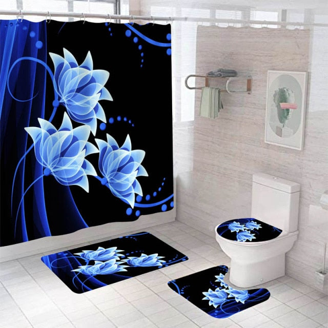 Non-Slip Rugs Rose Flower Shower Curtain