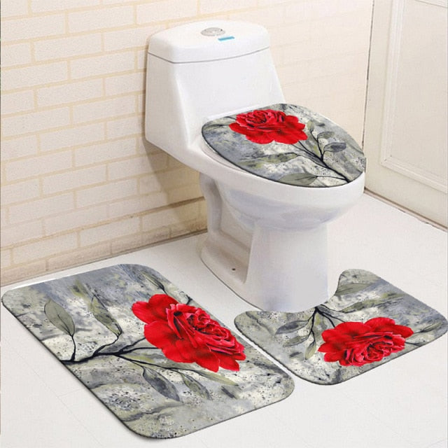 Non-Slip Rugs Rose Flower Shower Curtain