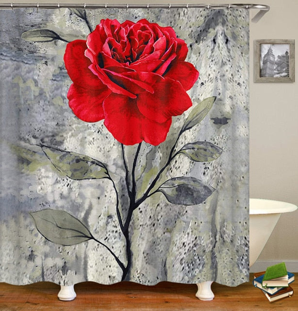 Non-Slip Rugs Rose Flower Shower Curtain