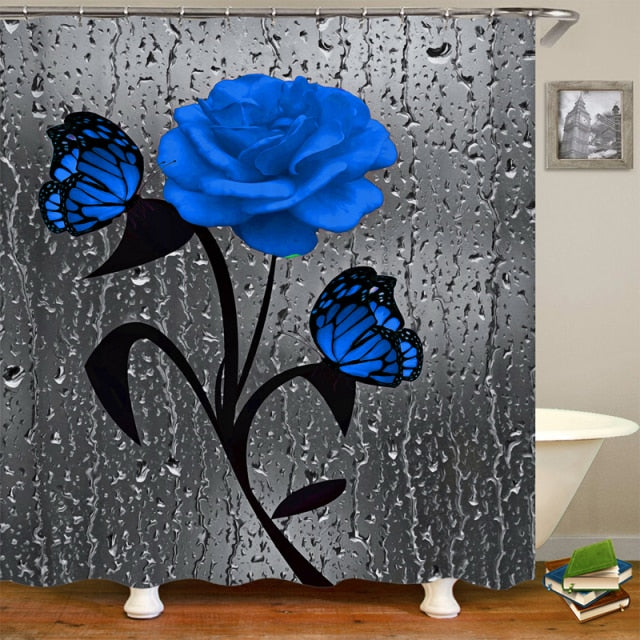 Non-Slip Rugs Rose Flower Shower Curtain