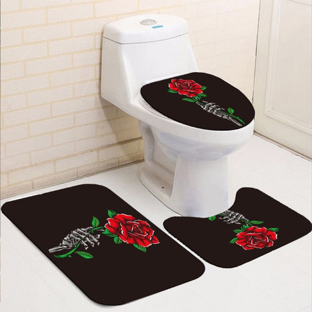 Non-Slip Rugs Rose Flower Shower Curtain