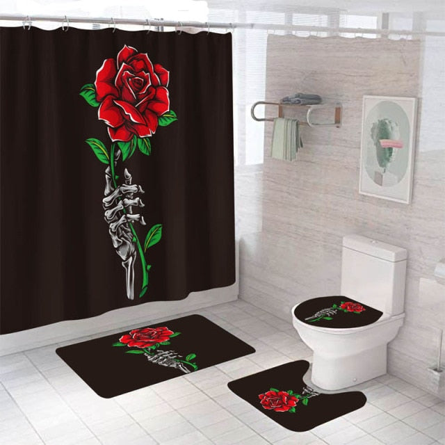 Non-Slip Rugs Rose Flower Shower Curtain