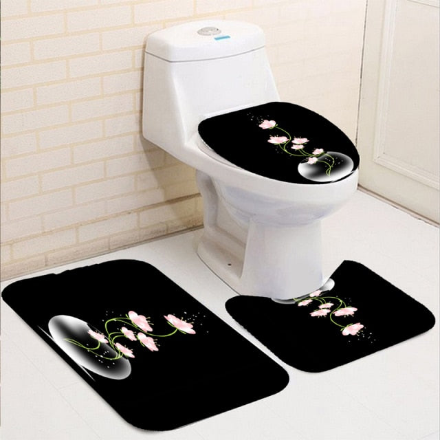 Non-Slip Rugs Rose Flower Shower Curtain