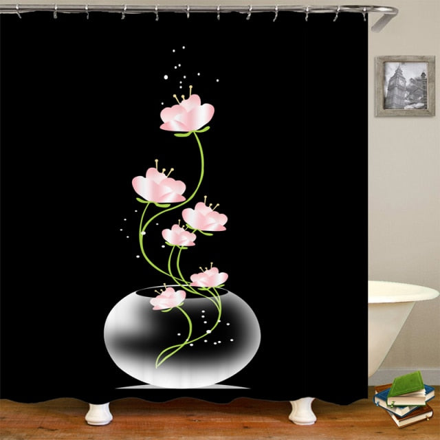 Non-Slip Rugs Rose Flower Shower Curtain