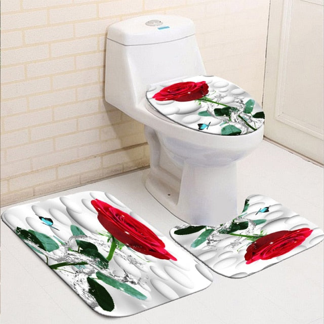 Non-Slip Rugs Rose Flower Shower Curtain