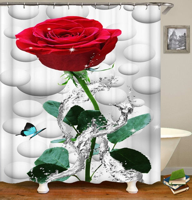 Non-Slip Rugs Rose Flower Shower Curtain