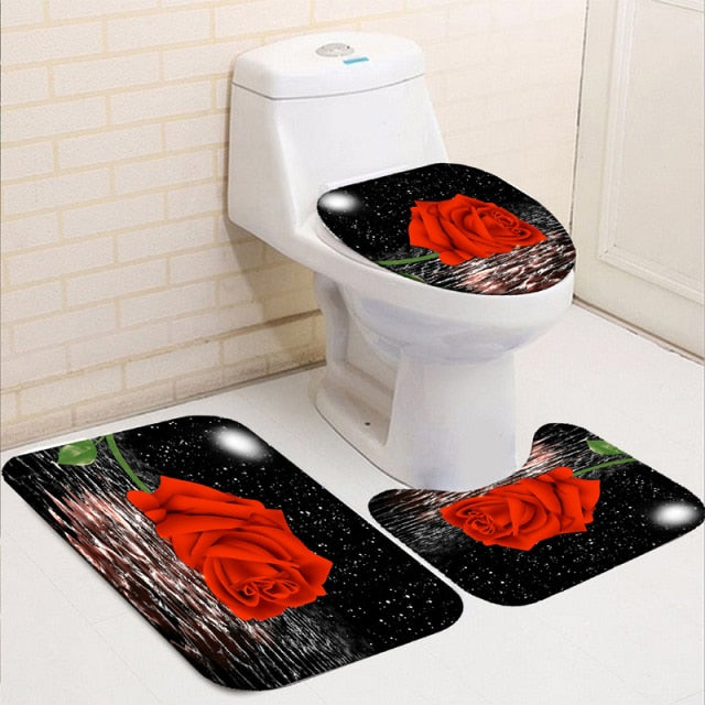 Non-Slip Rugs Rose Flower Shower Curtain