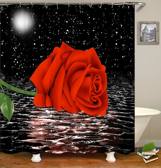 Non-Slip Rugs Rose Flower Shower Curtain