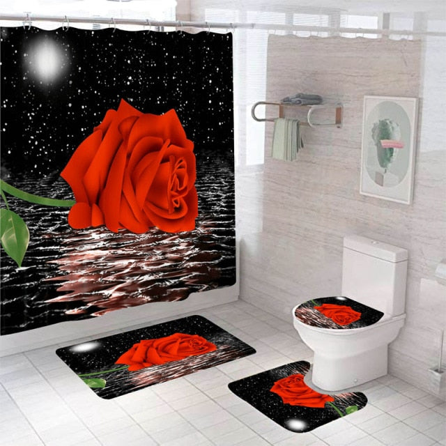 Non-Slip Rugs Rose Flower Shower Curtain