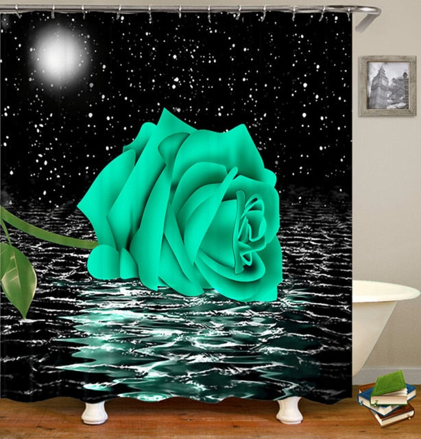 Non-Slip Rugs Rose Flower Shower Curtain