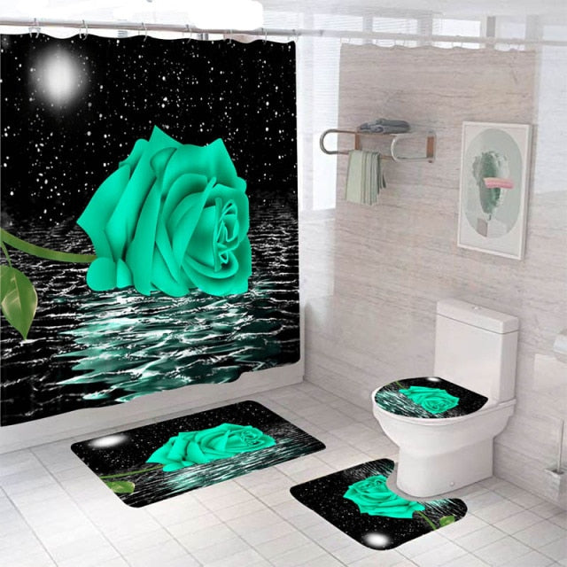 Non-Slip Rugs Rose Flower Shower Curtain