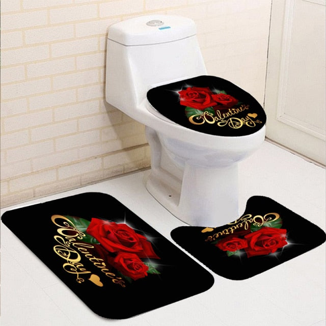 Non-Slip Rugs Rose Flower Shower Curtain
