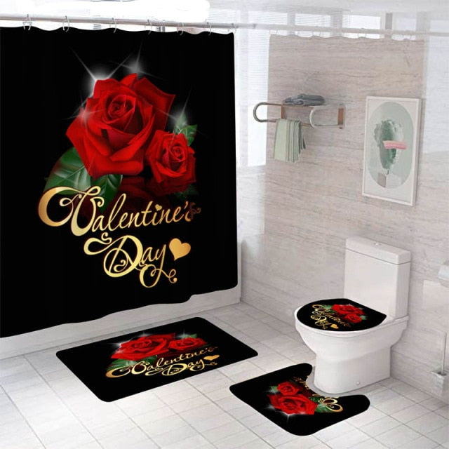 Non-Slip Rugs Rose Flower Shower Curtain