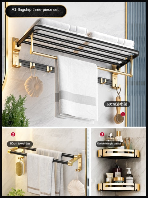 Bathroom Holder Towel Brush Punch-Free Shelves