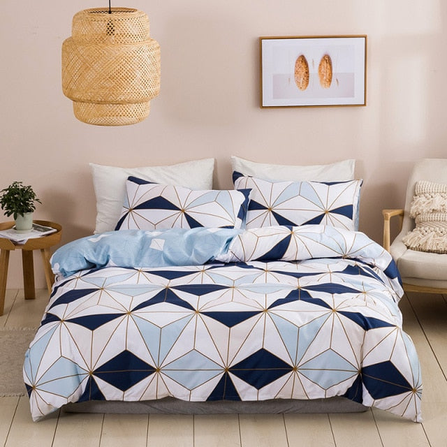 Modern Geometric Pattern Pink Soft Queen Duvet Cover Set