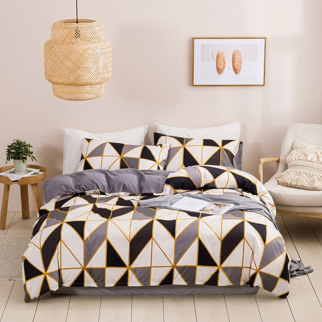 Modern Geometric Pattern Pink Soft Queen Duvet Cover Set