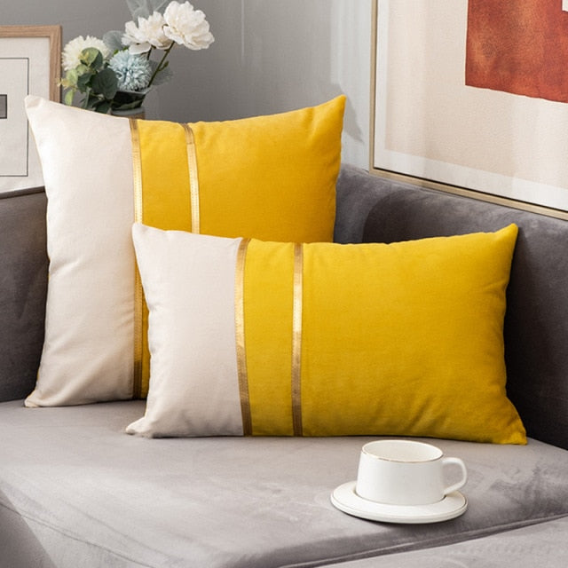 Luxury Velvet Patchwork Gold Thread Bedroom Pillows